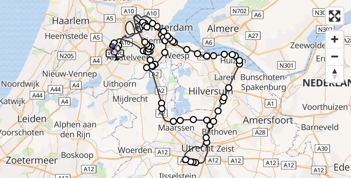 Vluchtroute Politiehelikopter Amsterdam Vliegveld Schiphol - Amsterdam Vliegveld Schiphol, 23 mei 2026, 13:02