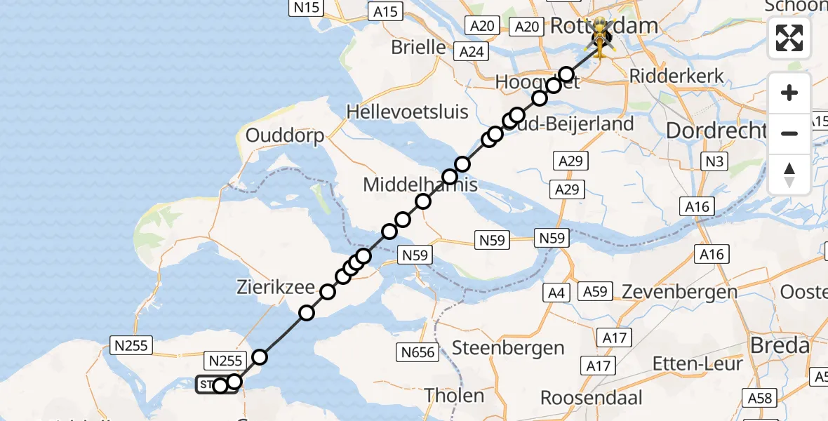 Vluchtroute Traumahelikopter Veerse Meer - Leids Universitair Medisch Centrum (LUMC), 23 mei 2026, 15:09
