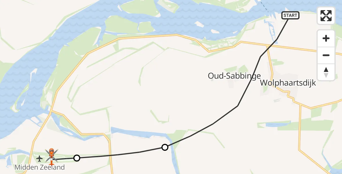 Vluchtroute Kustwachthelikopter Wolphaartsdijk - Vliegveld Midden-Zeeland, 23 mei 2026, 15:13