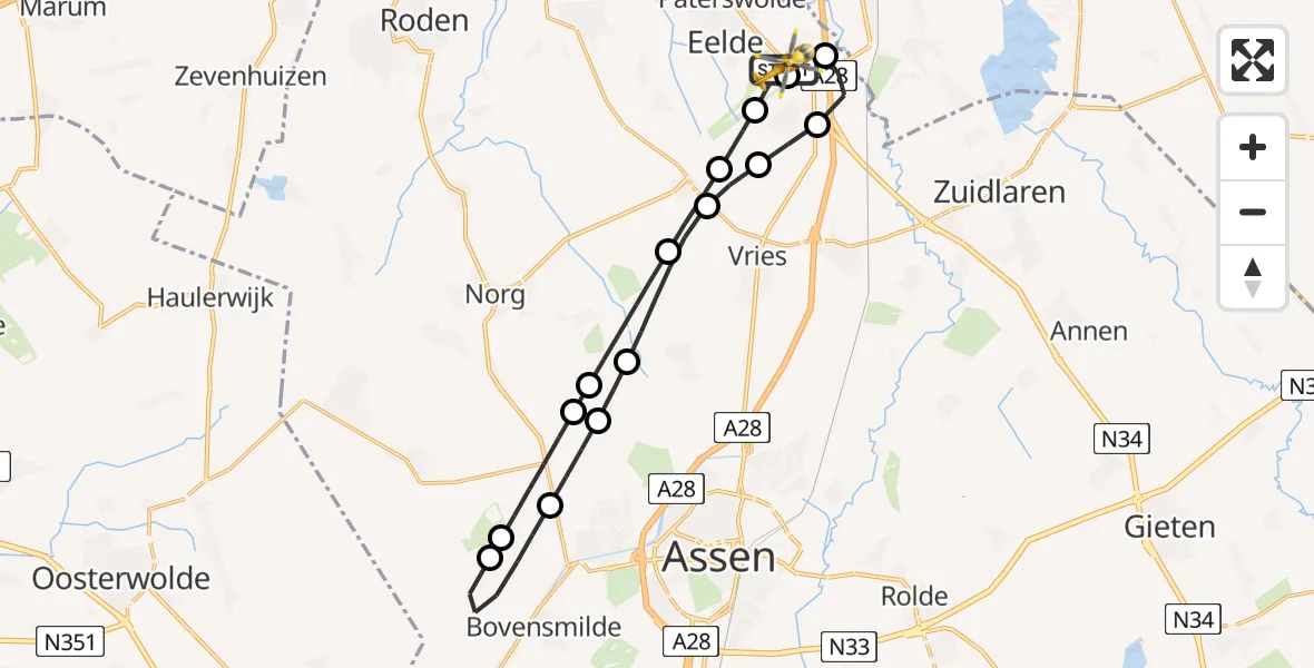 Vluchtroute Traumahelikopter Groningen Airport Eelde - Groningen Airport Eelde, 23 mei 2026, 15:41