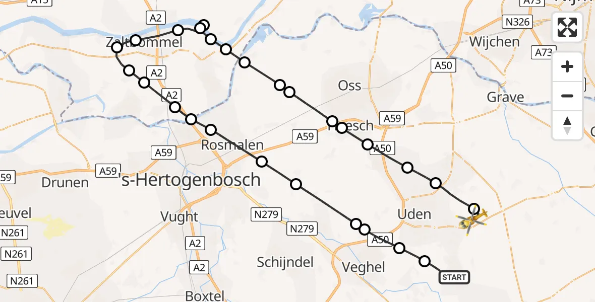 Vluchtroute Traumahelikopter Boekel - Vliegbasis Volkel, 23 mei 2026, 17:19