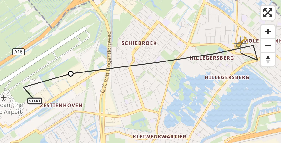 Vluchtroute Traumahelikopter Rotterdam The Hague Airport - Rotterdam, 23 mei 2026, 17:29