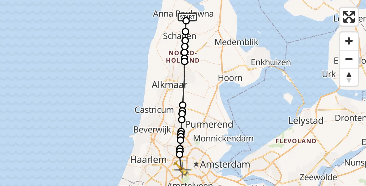 Vluchtroute Traumahelikopter Anna Paulowna - Amsterdam, 23 mei 2026, 18:02