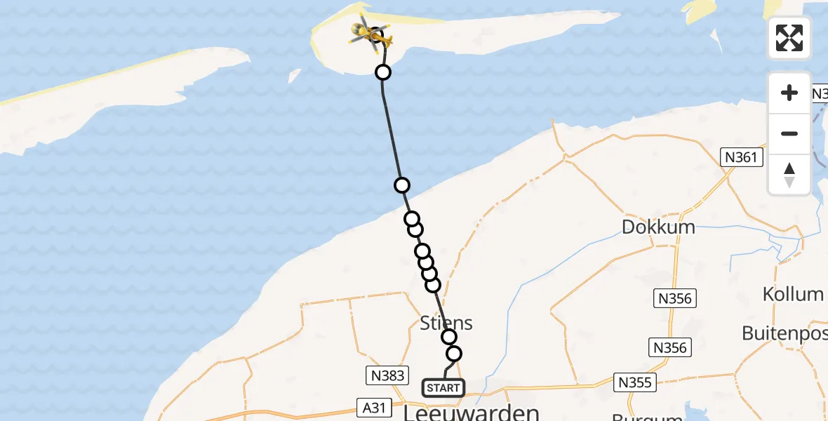 Vluchtroute Ambulancehelikopter Vliegbasis Leeuwarden - Ameland Vliegveld Ballum, 23 mei 2026, 18:13