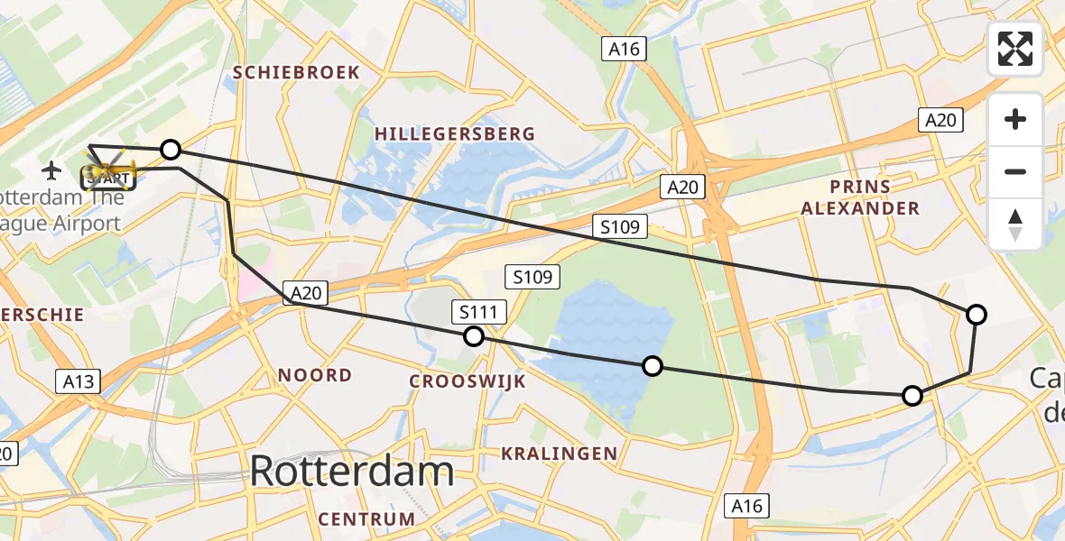 Vluchtroute Traumahelikopter Rotterdam The Hague Airport - Rotterdam, 23 mei 2026, 18:32