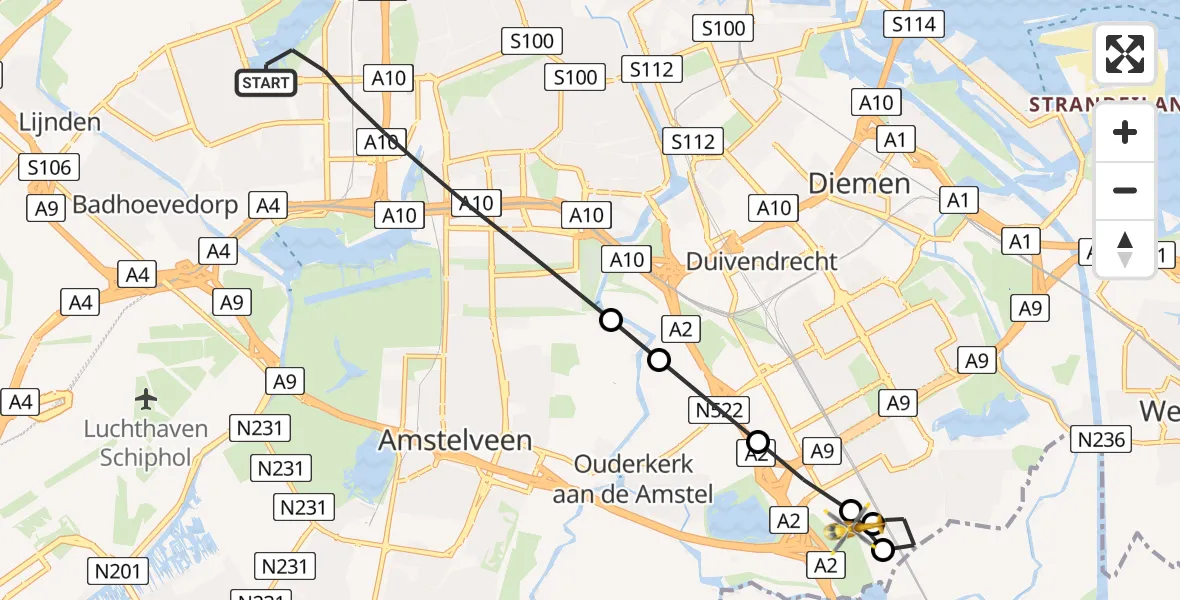 Vluchtroute Traumahelikopter Amsterdam - Amsterdam UMC Helipad, 23 mei 2026, 18:52