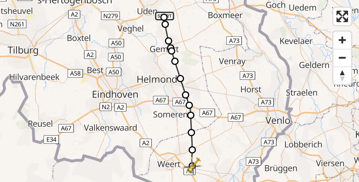 Vluchtroute Traumahelikopter Vliegbasis Volkel - Leveroy, 23 mei 2026, 19:26