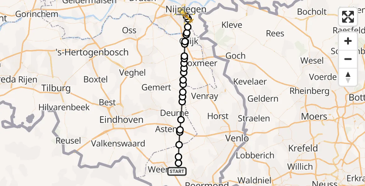 Vluchtroute Traumahelikopter Leveroy - Radboud University Medical Center Heliport, 23 mei 2026, 20:17
