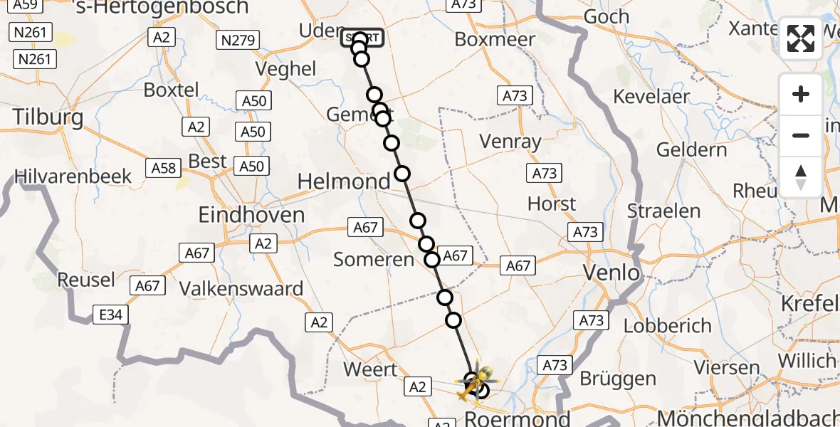 Vluchtroute Traumahelikopter Vliegbasis Volkel - Baexem, 23 mei 2026, 21:44