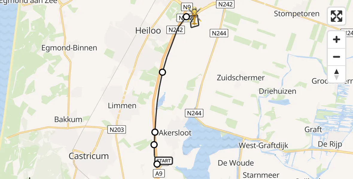 Vluchtroute Traumahelikopter Akersloot - Alkmaar, 23 mei 2026, 22:49
