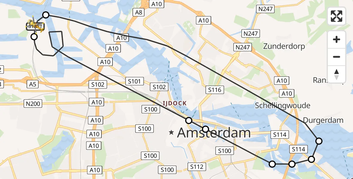 Vluchtroute Traumahelikopter Amsterdam Heliport - Amsterdam Heliport, 23 mei 2026, 23:47