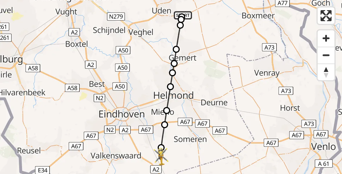Vluchtroute Traumahelikopter Vliegbasis Volkel - Sterksel, 24 mei 2026, 02:50