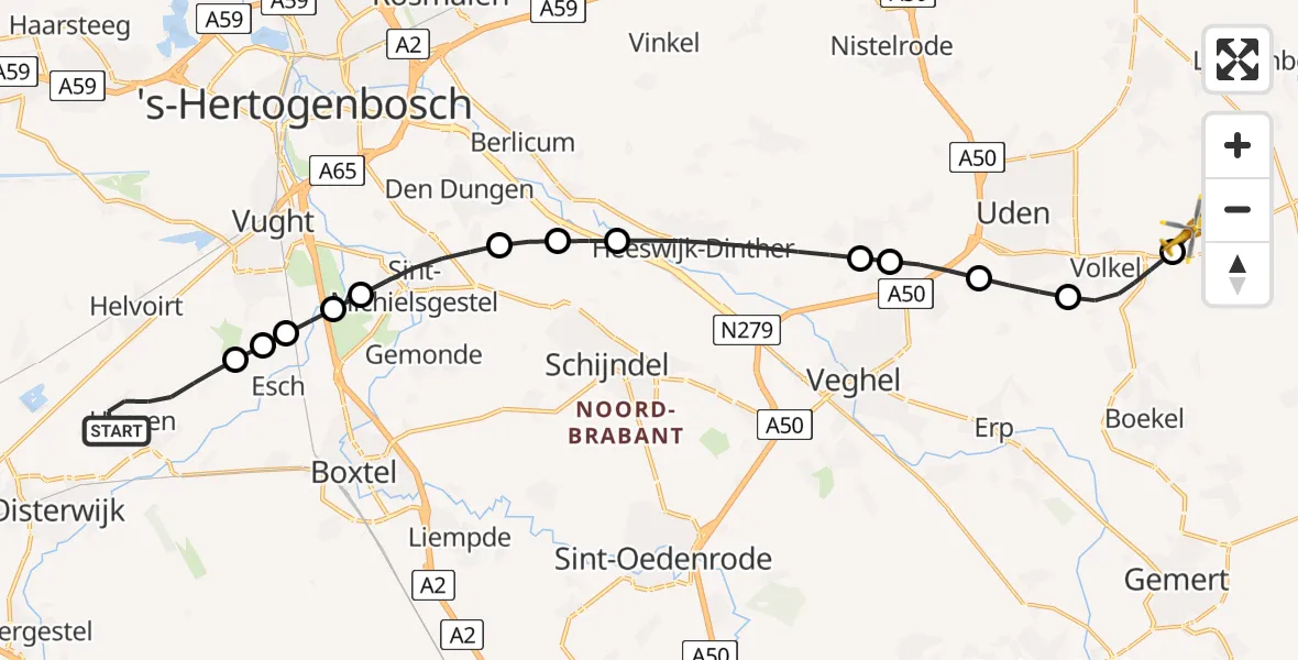 Vluchtroute Traumahelikopter Haaren - Vliegbasis Volkel, 24 mei 2026, 08:04