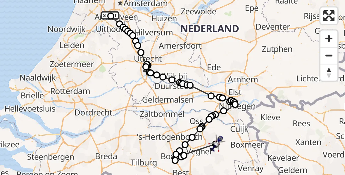 Vluchtroute Politiehelikopter Amsterdam Vliegveld Schiphol - Vliegbasis Volkel, 24 mei 2026, 08:54