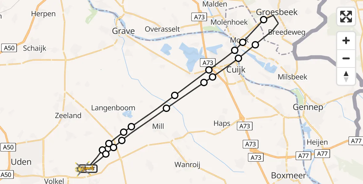 Vluchtroute Traumahelikopter Vliegbasis Volkel - Vliegbasis Volkel, 24 mei 2026, 09:03