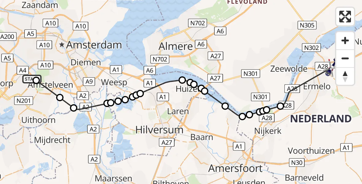 Vluchtroute Politiehelikopter Amsterdam Vliegveld Schiphol - Harderwijk, 24 mei 2026, 09:05