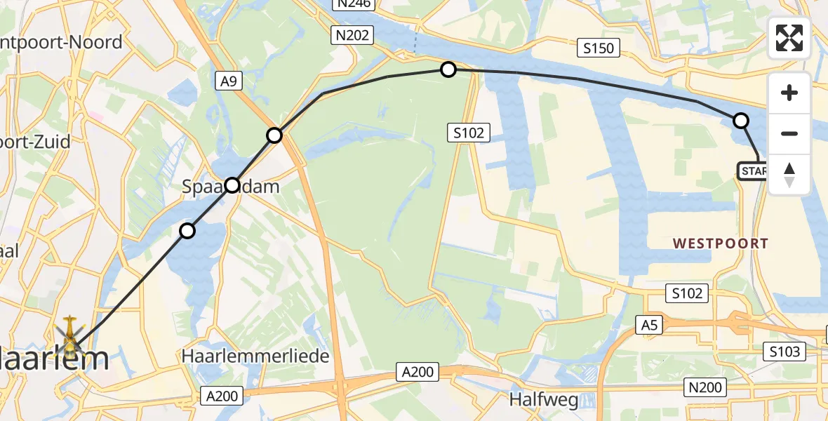 Vluchtroute Traumahelikopter Amsterdam Heliport - Haarlem, 24 mei 2026, 09:19