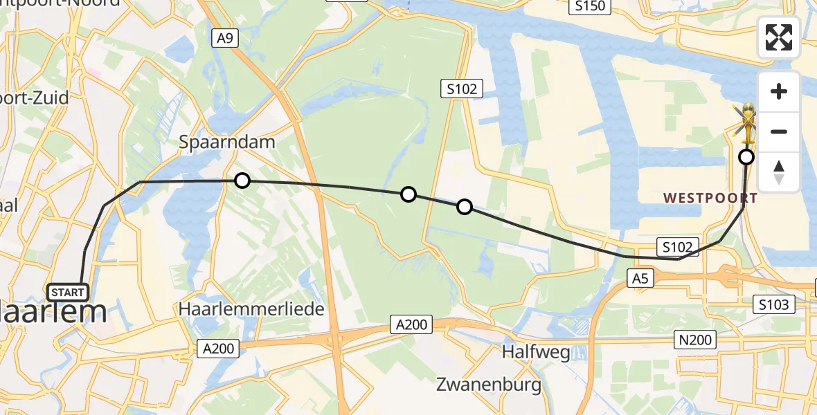 Vluchtroute Traumahelikopter Haarlem - Amsterdam Heliport, 24 mei 2026, 09:39