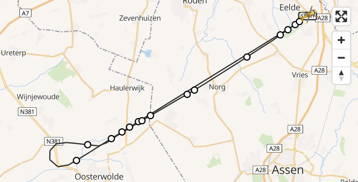 Vluchtroute Traumahelikopter Groningen Airport Eelde - Groningen Airport Eelde, 24 mei 2026, 10:00