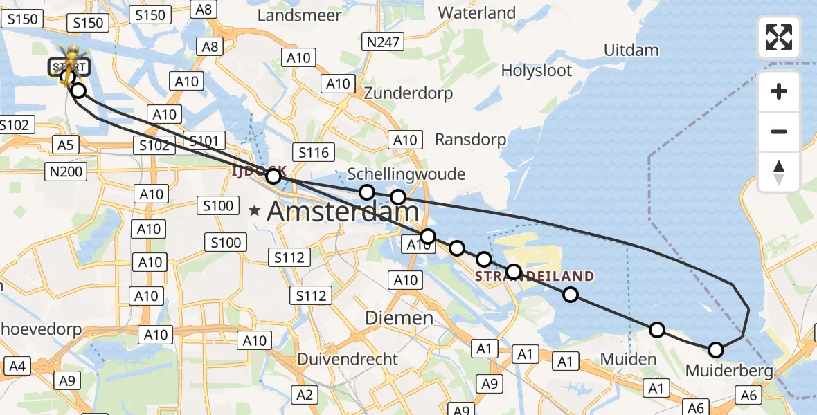 Vluchtroute Traumahelikopter Amsterdam Heliport - Amsterdam Heliport, 24 mei 2026, 10:15