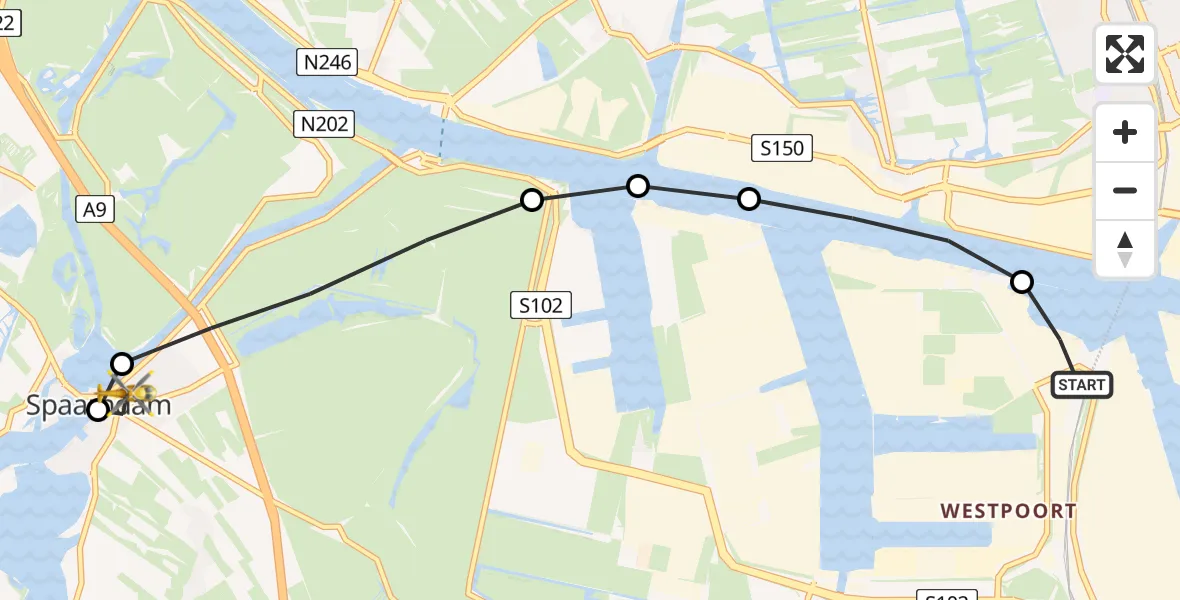 Vluchtroute Traumahelikopter Amsterdam Heliport - Spaarndam, 24 mei 2026, 11:11