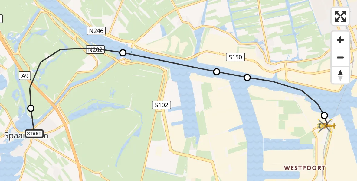 Vluchtroute Traumahelikopter Spaarndam - Amsterdam Heliport, 24 mei 2026, 11:31