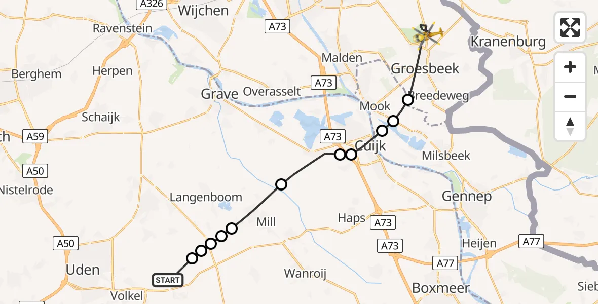 Vluchtroute Traumahelikopter Vliegbasis Volkel - Groesbeek, 24 mei 2026, 11:54