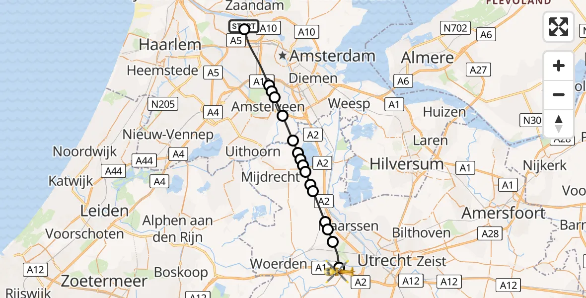 Vluchtroute Traumahelikopter Amsterdam Heliport - De Meern, 24 mei 2026, 12:22