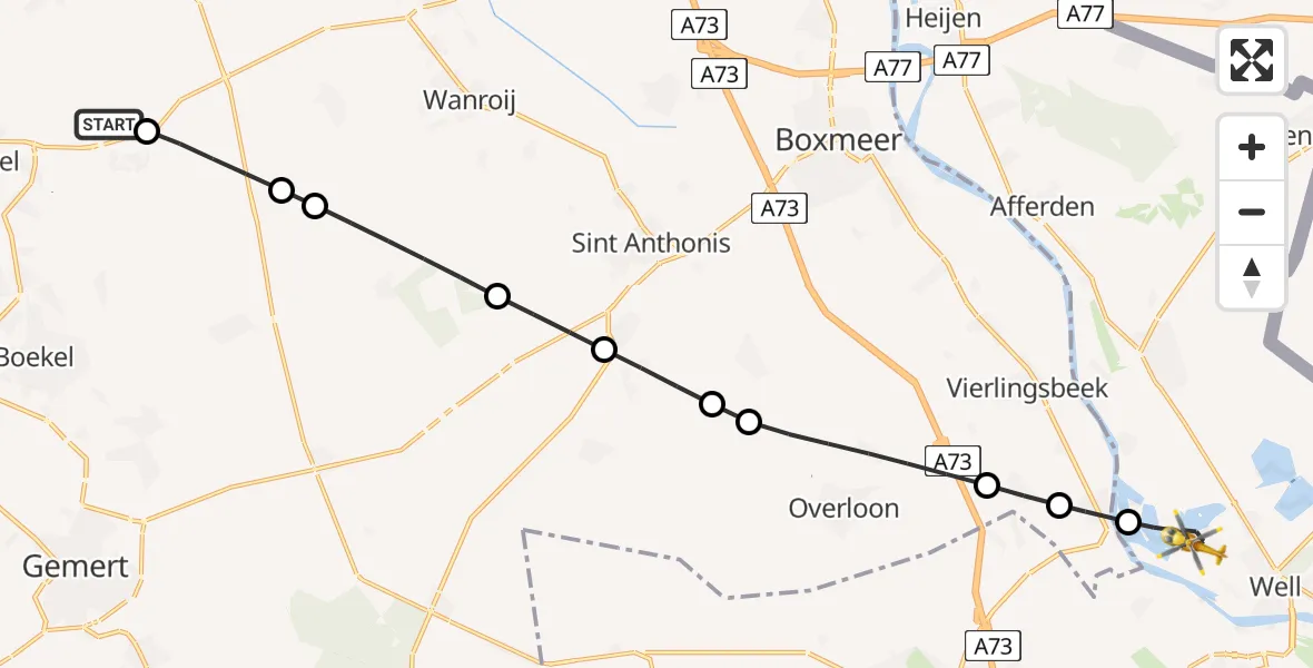 Vluchtroute Traumahelikopter Vliegbasis Volkel - Well L, 24 mei 2026, 12:57