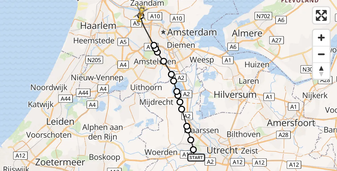 Vluchtroute Traumahelikopter De Meern - Amsterdam Heliport, 24 mei 2026, 12:58