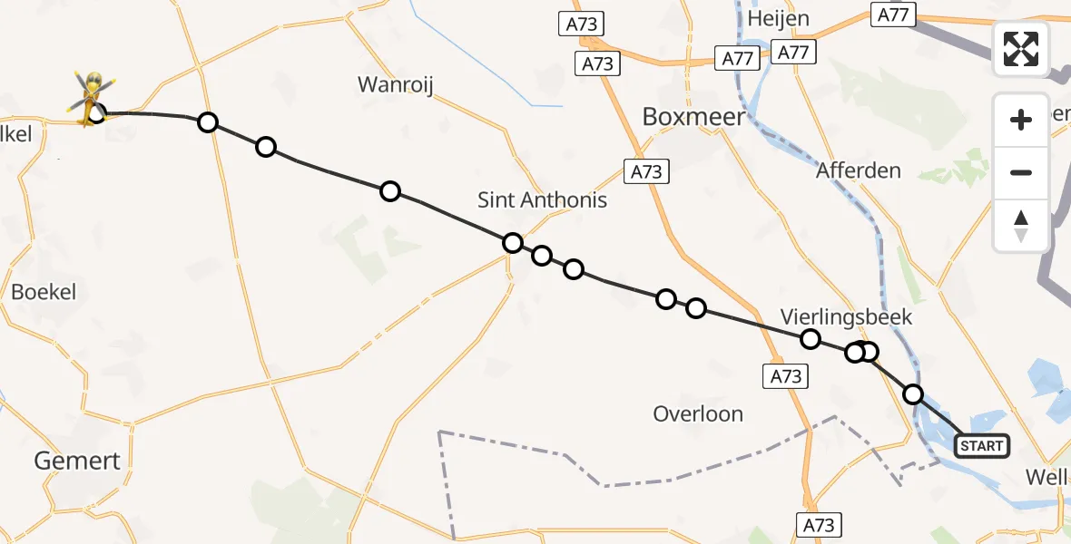 Vluchtroute Traumahelikopter Well L - Vliegbasis Volkel, 24 mei 2026, 14:01