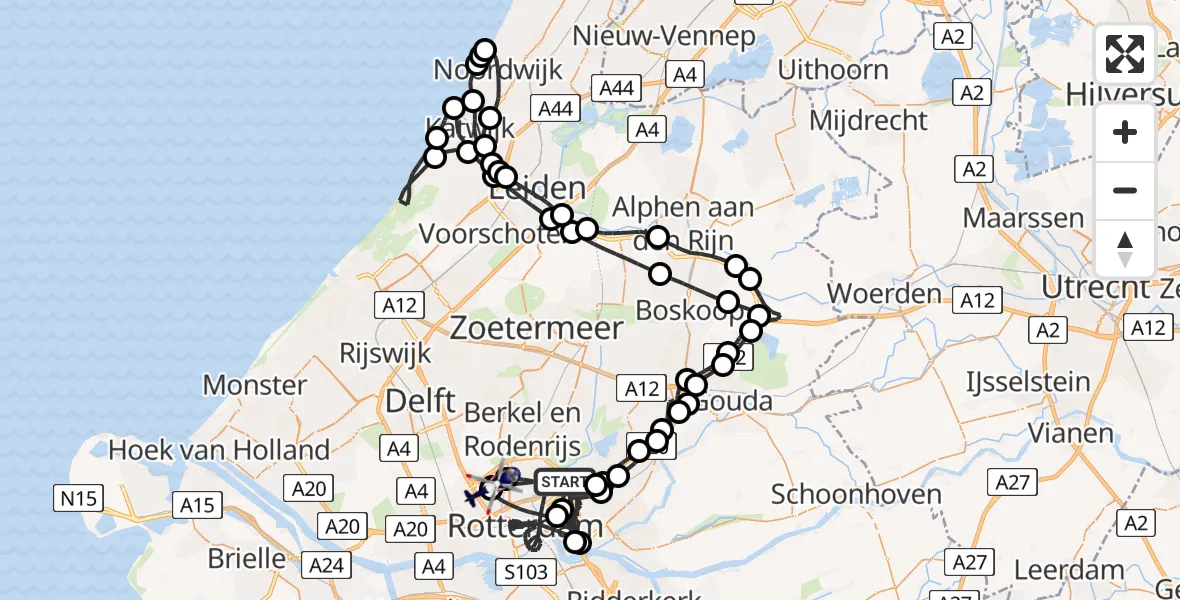 Vluchtroute Politiehelikopter Rotterdam - Rotterdam The Hague Airport, 24 mei 2026, 14:25