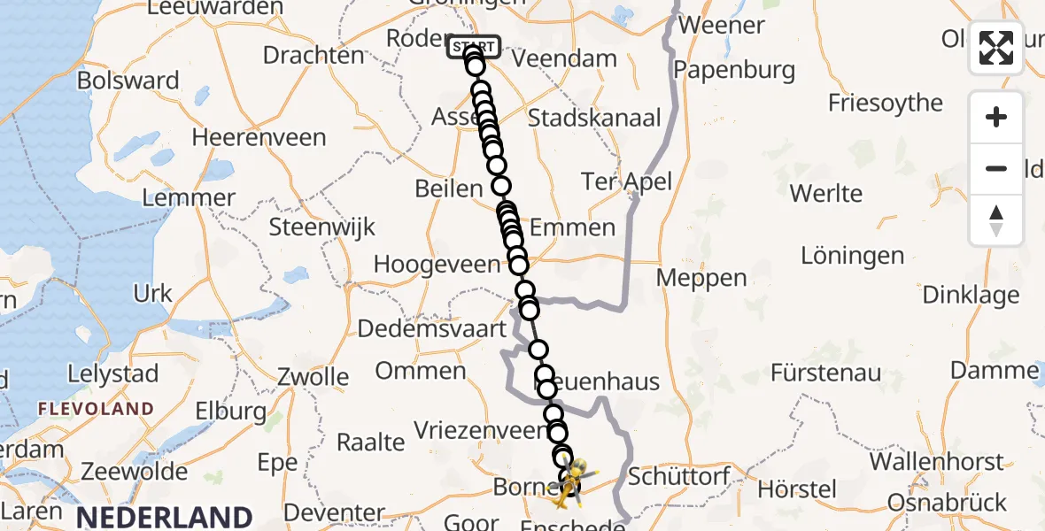 Vluchtroute Traumahelikopter Groningen Airport Eelde - Oldenzaal, 24 mei 2026, 16:00