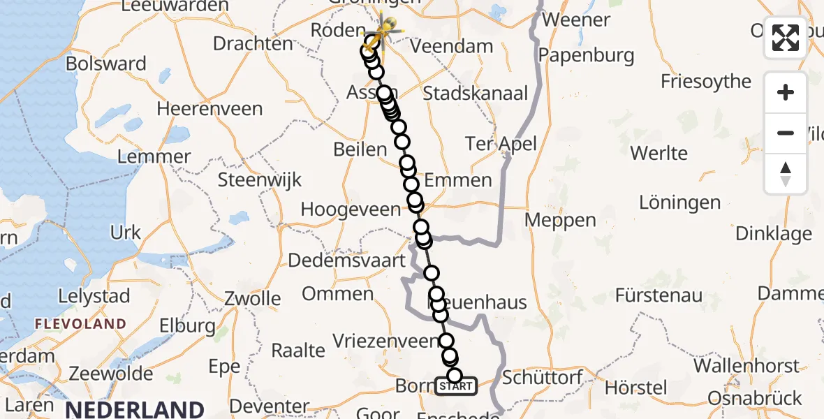 Vluchtroute Traumahelikopter Oldenzaal - Groningen Airport Eelde, 24 mei 2026, 16:38