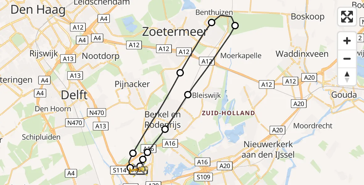 Vluchtroute Traumahelikopter Rotterdam The Hague Airport - Rotterdam The Hague Airport, 24 mei 2026, 16:50