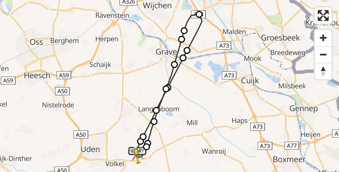 Vluchtroute Traumahelikopter Vliegbasis Volkel - Vliegbasis Volkel, 24 mei 2026, 17:35