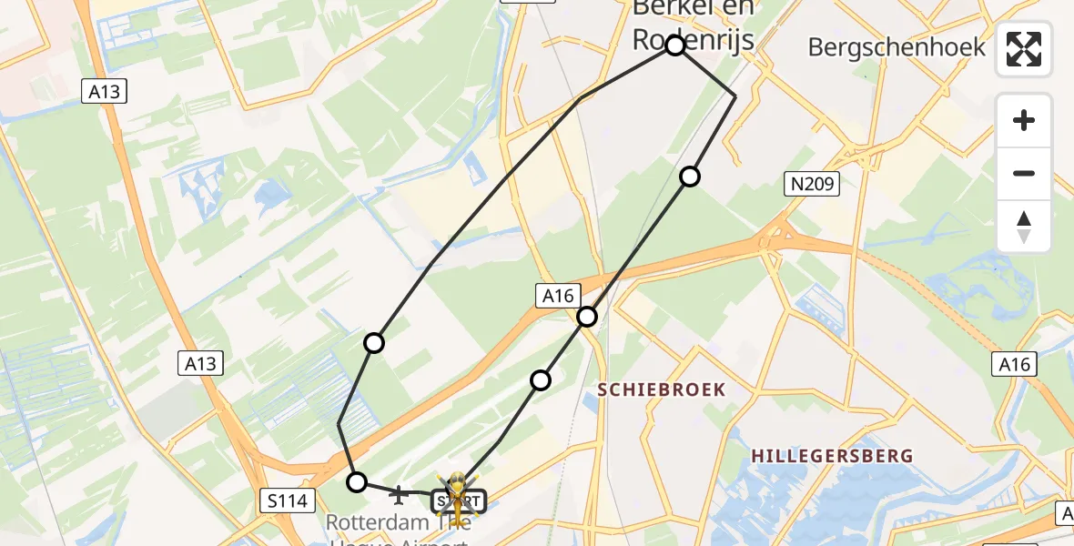 Vluchtroute Traumahelikopter Rotterdam The Hague Airport - Rotterdam The Hague Airport, 24 mei 2026, 17:51