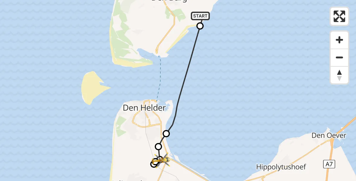 Vluchtroute Ambulancehelikopter Oudeschild - Den Helder, 24 mei 2026, 20:19