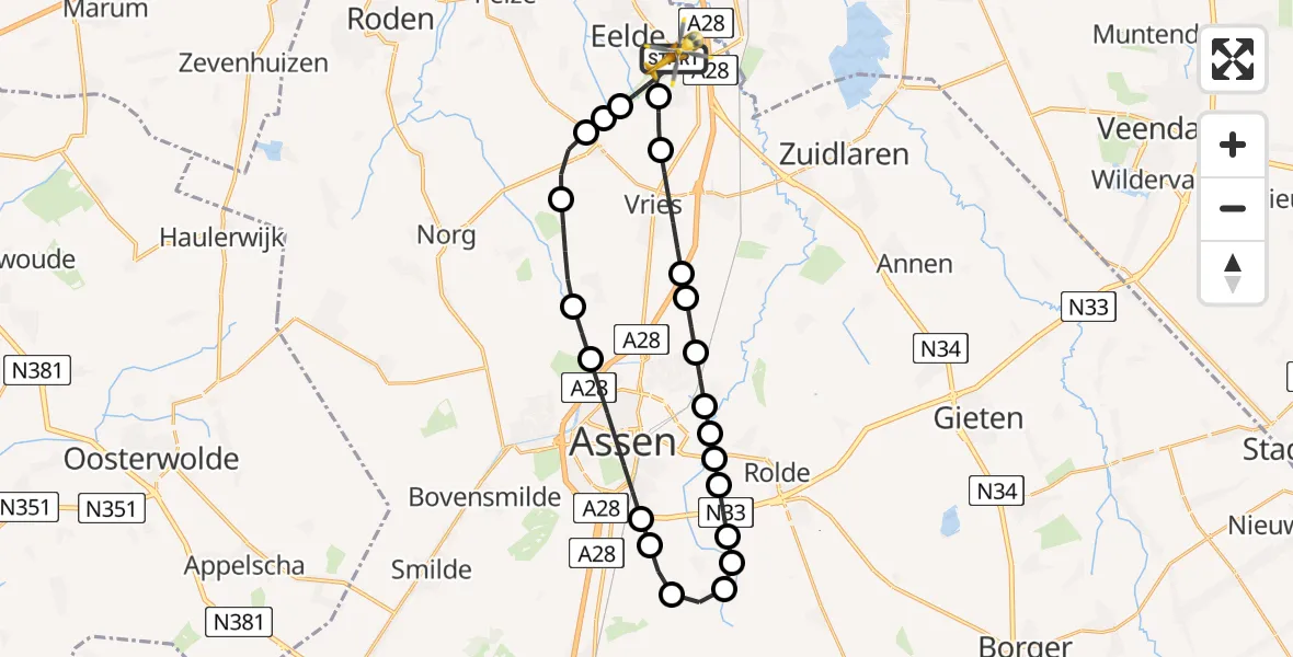 Vluchtroute Traumahelikopter Groningen Airport Eelde - Groningen Airport Eelde, 24 mei 2026, 20:40