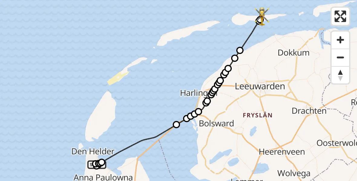 Vluchtroute Ambulancehelikopter Den Helder - Buren, 24 mei 2026, 20:46