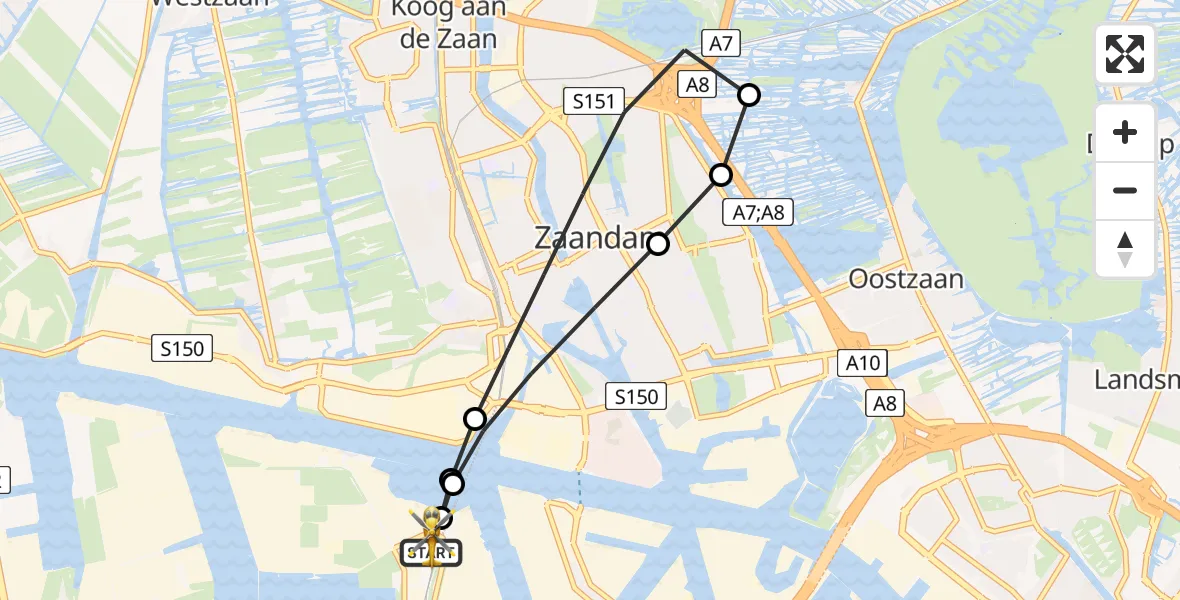 Vluchtroute Traumahelikopter Amsterdam Heliport - Amsterdam Heliport, 25 mei 2026, 05:10