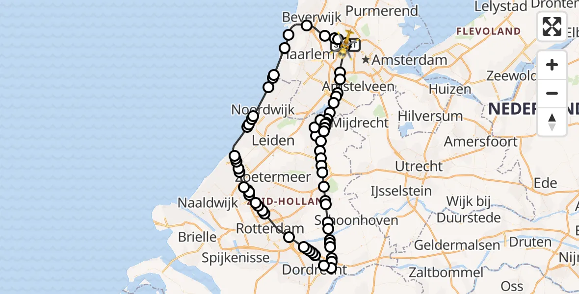 Vluchtroute Traumahelikopter Amsterdam Heliport - Amsterdam Heliport, 25 mei 2026, 10:48