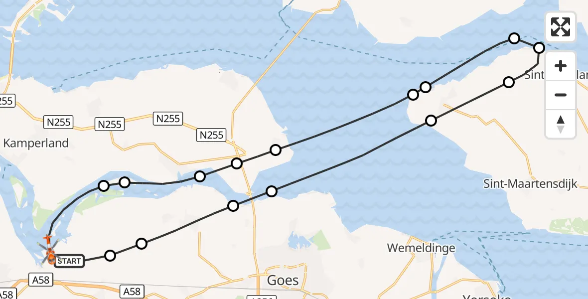 Vluchtroute Kustwachthelikopter Vliegveld Midden-Zeeland - Arnemuiden, 25 mei 2026, 11:54