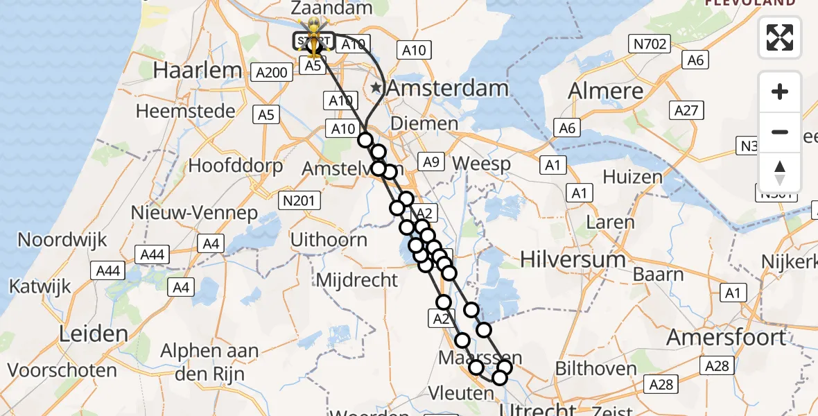 Vluchtroute Traumahelikopter Amsterdam Heliport - Amsterdam Heliport, 25 mei 2026, 11:58