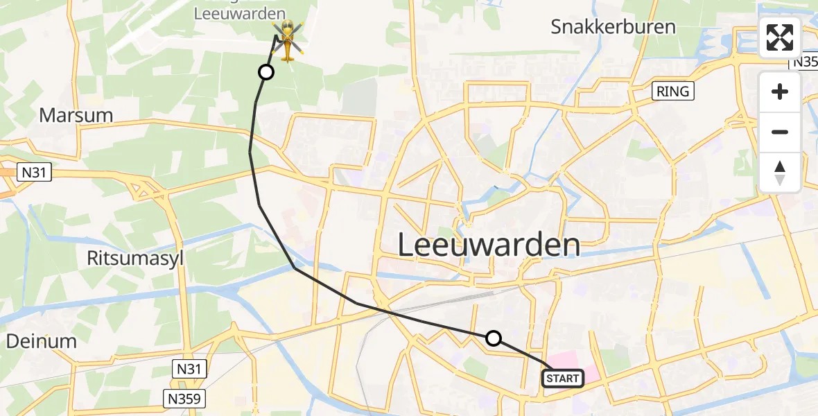 Vluchtroute Ambulancehelikopter Leeuwarden Medical Center Heliport - Vliegbasis Leeuwarden, 25 mei 2026, 12:08