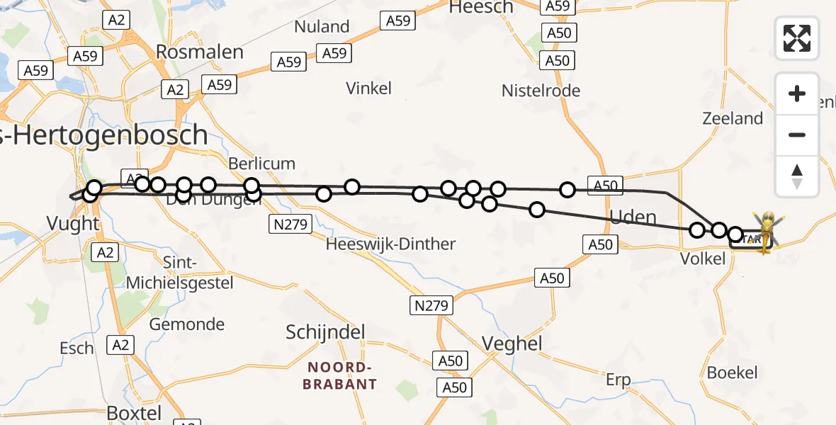 Vluchtroute Traumahelikopter Vliegbasis Volkel - Vliegbasis Volkel, 25 mei 2026, 13:21