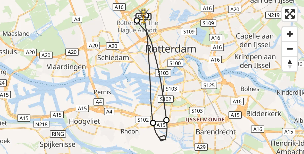 Vluchtroute Traumahelikopter Rotterdam The Hague Airport - Rotterdam The Hague Airport, 25 mei 2026, 14:04