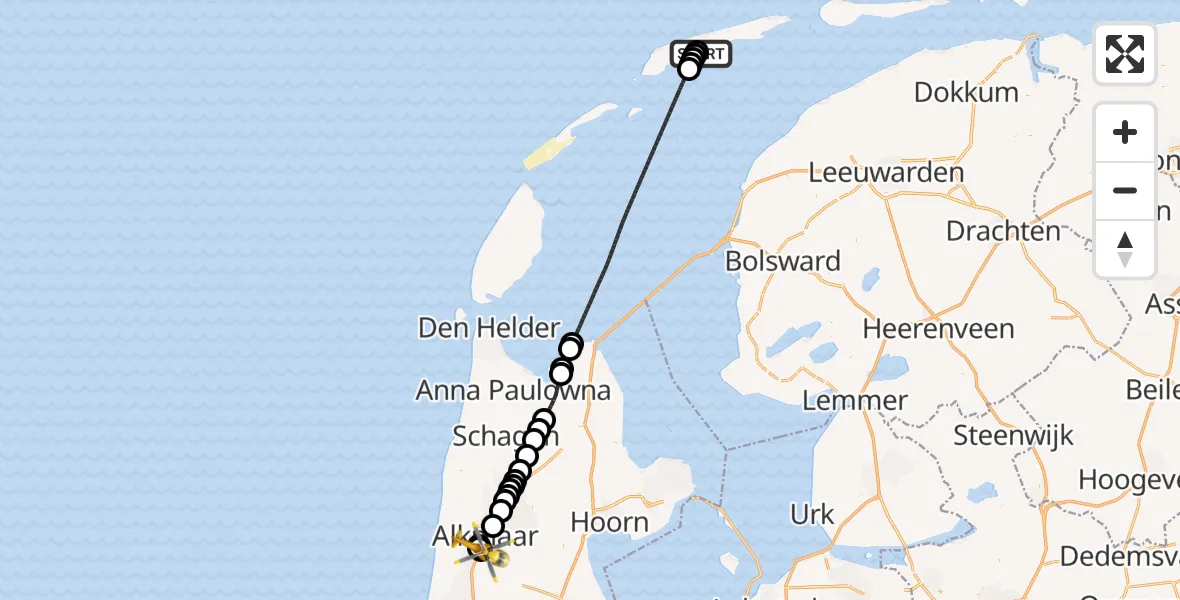 Vluchtroute Ambulancehelikopter Formerum - Alkmaar, 25 mei 2026, 15:26