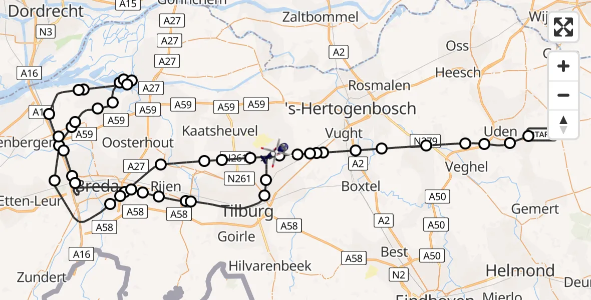 Vluchtroute Politiehelikopter Vliegbasis Volkel - Udenhout, 25 mei 2026, 16:44