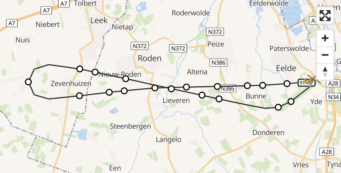 Vluchtroute Traumahelikopter Groningen Airport Eelde - Groningen Airport Eelde, 25 mei 2026, 17:14